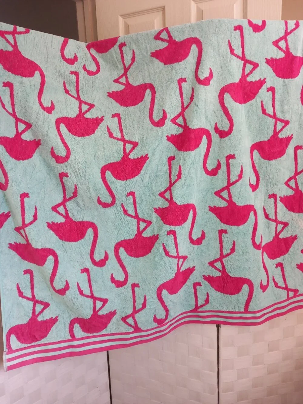 Large Pink & Blue Flamingo Beach Towel
